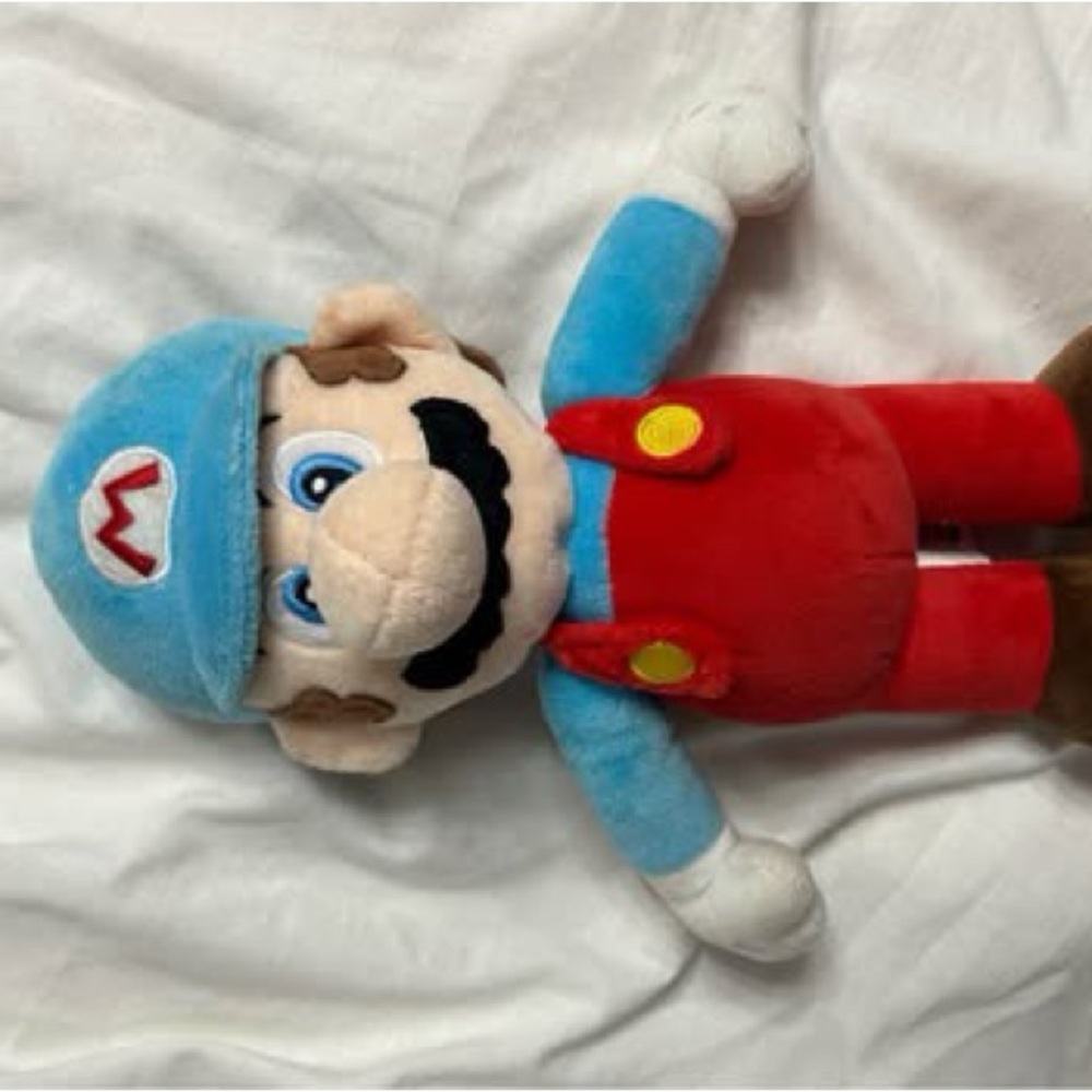 Super Mario Brothers, Mario 10 inch Plush in Light Blue, Red, White, Brown